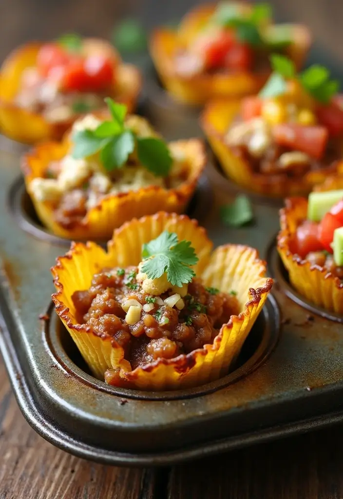 25 Mini Muffin Tin Appetizer Recipes for Parties and Holidays 50 25 Mini Muffin Tin Appetizer Recipes for Parties and Holidays - 8. Mini Taco Cups