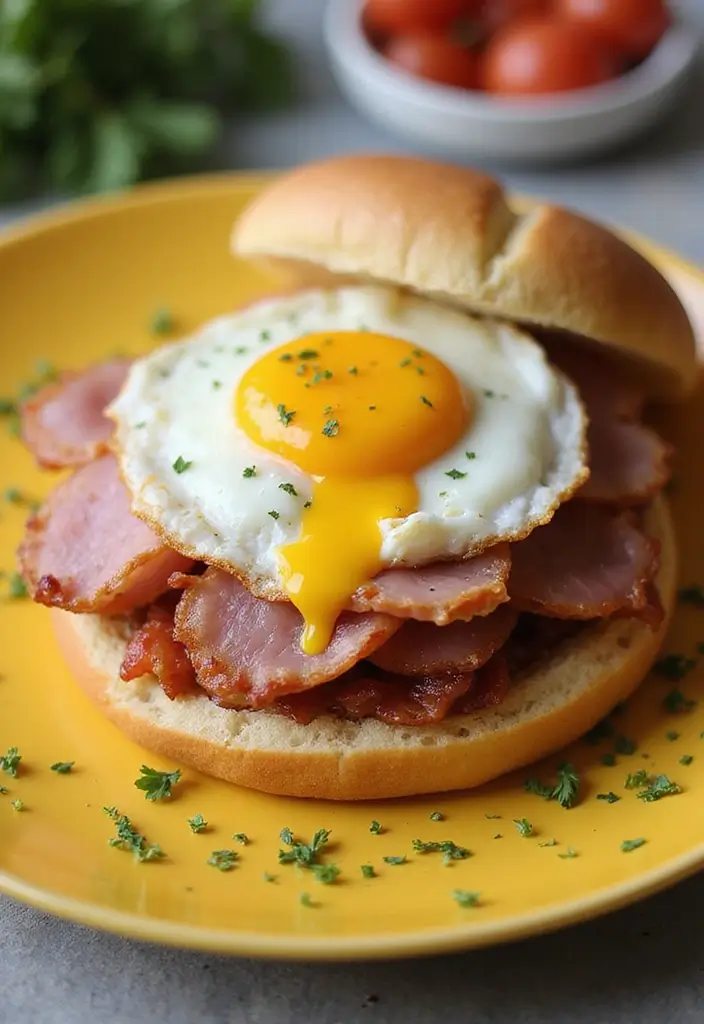 27 Egg and English Muffin Recipes for Quick Breakfasts 117 27 Egg and English Muffin Recipes for Quick Breakfasts - 19. Egg and Ham English Muffin