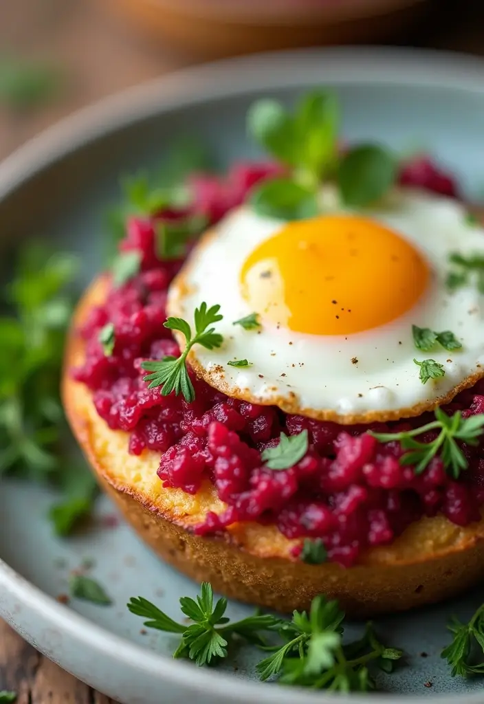 27 Egg and English Muffin Recipes for Quick Breakfasts 154 27 Egg and English Muffin Recipes for Quick Breakfasts - 26. Egg and Beetroot Breakfast Muffin