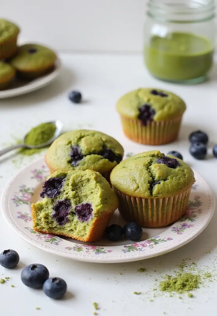 30+ Healthy Blueberry Muffin Recipes That Burst with Flavor 69 30+ Healthy Blueberry Muffin Recipes That Burst with Flavor - 11. Matcha Blueberry Muffins