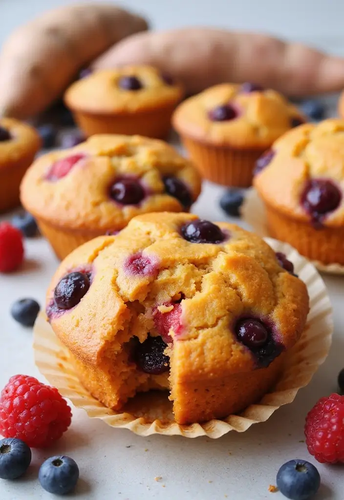 30+ Sweet Potato Muffin Recipes Packed with Nutrition 71 30+ Sweet Potato Muffin Recipes Packed with Nutrition - 15. Sweet Potato Muffins with Berries